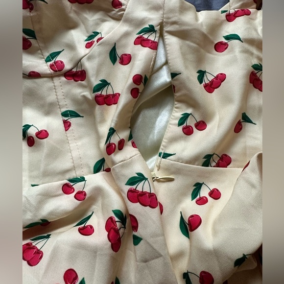 Belle Paque Sweetheart Neck A-Line Dress Medium Cocktail Yellow Red Cherries - Picture 8 of 13